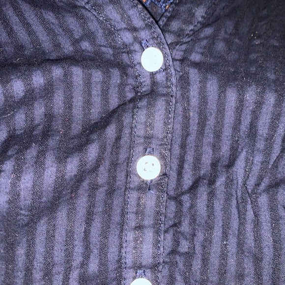 Lane Bryant size 20W 2X 1X blue eyelet blouse striped roll tab sleeves prairie - Picture 6 of 7